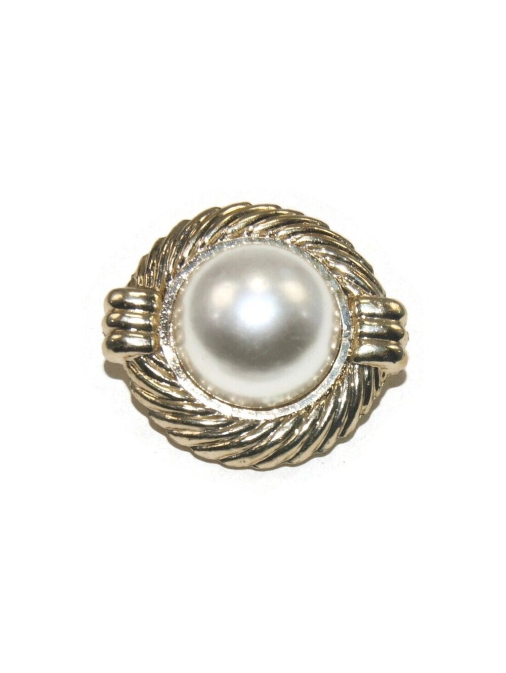 Vintage Gold Tone and Large Faux Pearl Round Brooch.